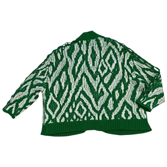 Anthropologie Krisha Cardigan Sweater S Green Crochet Trim - Picture 15 of 16